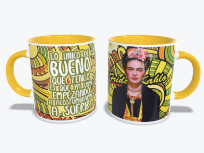 Mug Amarillo con diseño de Frida Kahlo