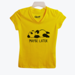 Camiseta para dama Panda Maybe Later amarilla