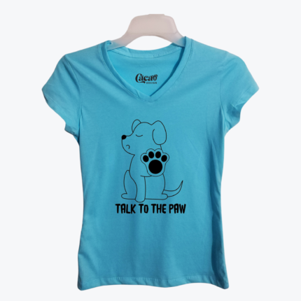 Camiseta para dama con diseño de Talk To The Paw Azul Claro