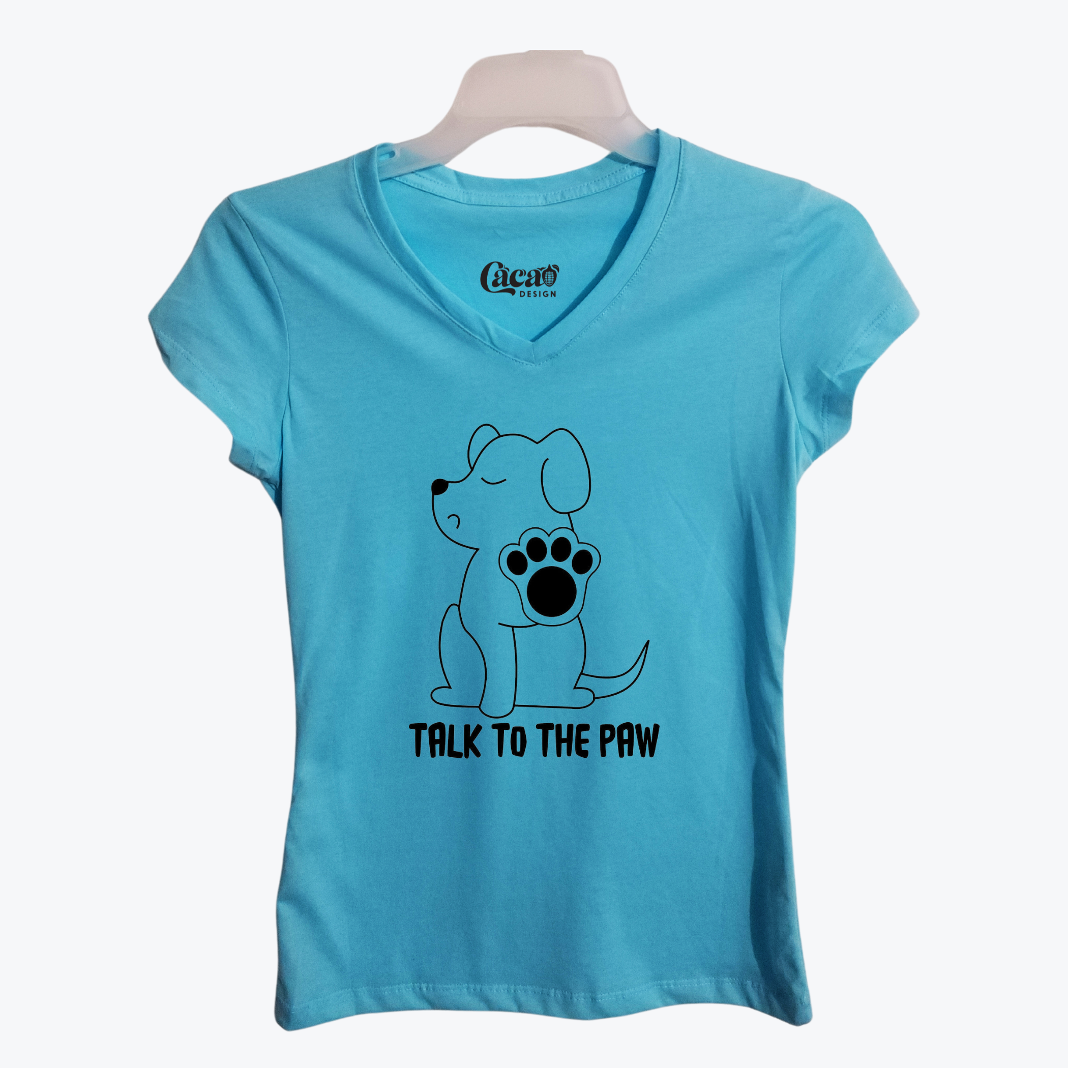 Camiseta para dama Talk To The Paw Azul Claro Camiseta para dama con diseño de Talk To The Paw Azul Claro